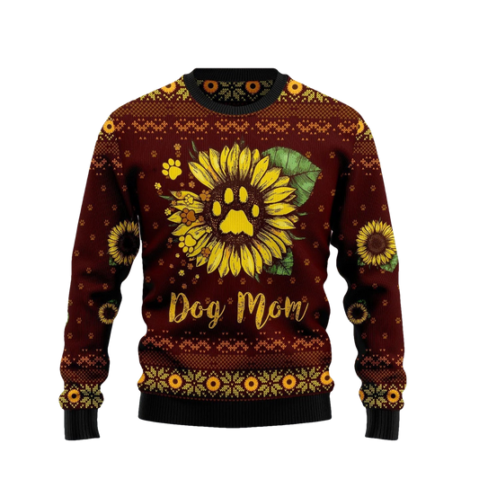 Dog Mom Dow Paw Sunflower Ugly Xmas Sweater - Moonbestprint