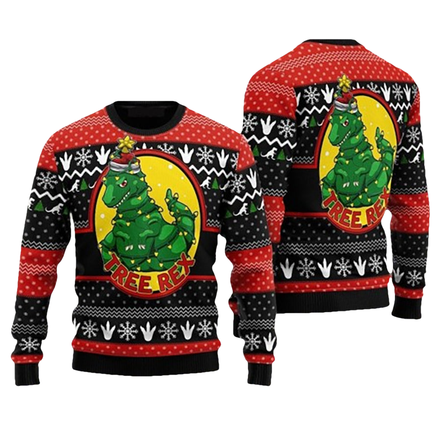 Dinosaur Tree Rex Ugly Christmas Sweater - Moonbestprint