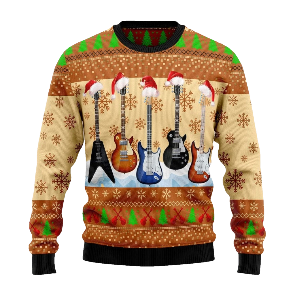 Different Types Of Guitar Santa Hat Ugly Christmas Sweater - Moonbestprint