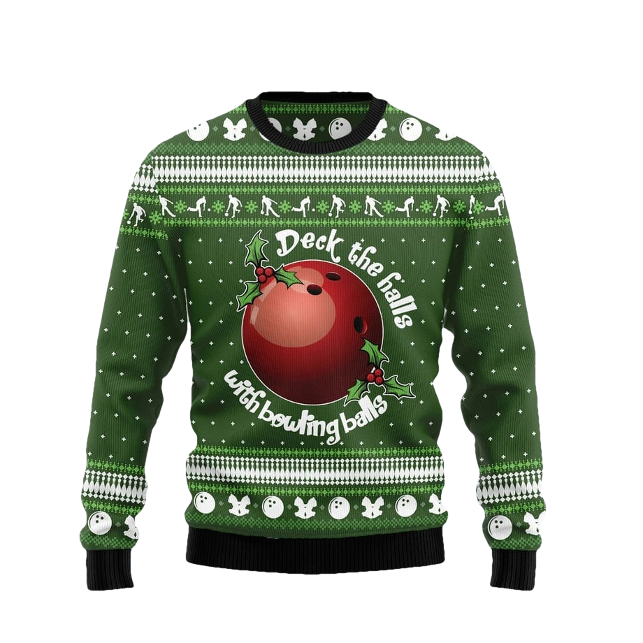 Deck The Halls Bowling Ball Ugly Christmas Sweater - Moonbestprint