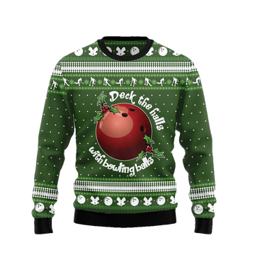 Deck The Halls Bowling Ball Ugly Christmas Sweater - Moonbestprint