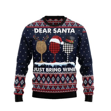 Dear Santa Just Bring Wine Ugly Christmas Sweater - Moonbestprint