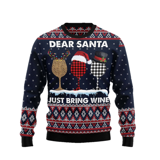 Dear Santa Just Bring Wine Ugly Christmas Sweater - Moonbestprint