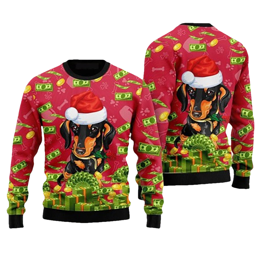 Dachshund And Money Ugly Christmas Sweater - Moonbestprint