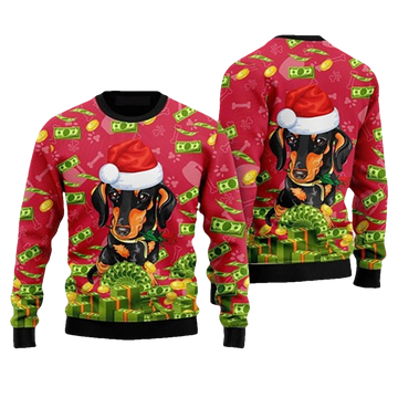 Dachshund And Money Ugly Christmas Sweater - Moonbestprint