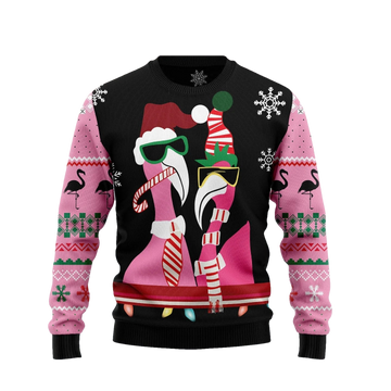 Cute Candy Cane Flamingo Christmas Ugly Sweaters - Moonbestprint
