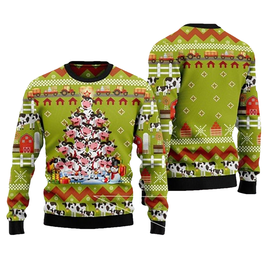 Christmas Cow Pine Tree Family Ugly Christmas Sweater - Moonbestprint