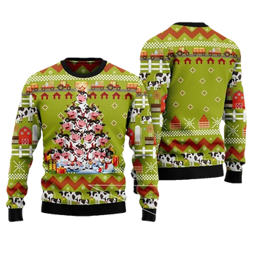 Christmas Cow Pine Tree Family Ugly Christmas Sweater - Moonbestprint