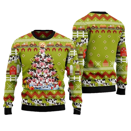 Christmas Cow Pine Tree Family Ugly Christmas Sweater - Moonbestprint