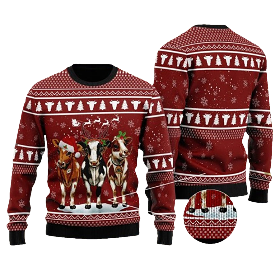 Christmas Cow Lover Ugly Sweater - Moonbestprint