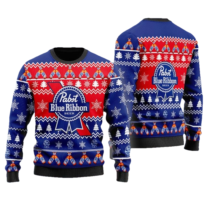 Christmas Cheers With Pabst Blue Ribbon Beer Ugly Sweater - Moonbestprint
