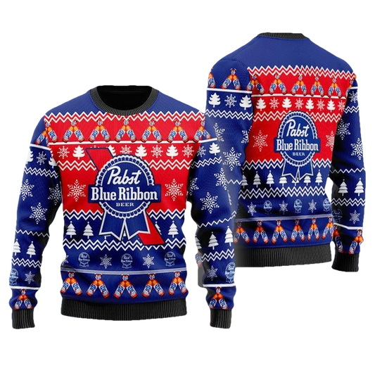 Christmas Cheers With Pabst Blue Ribbon Beer Ugly Sweater - Moonbestprint