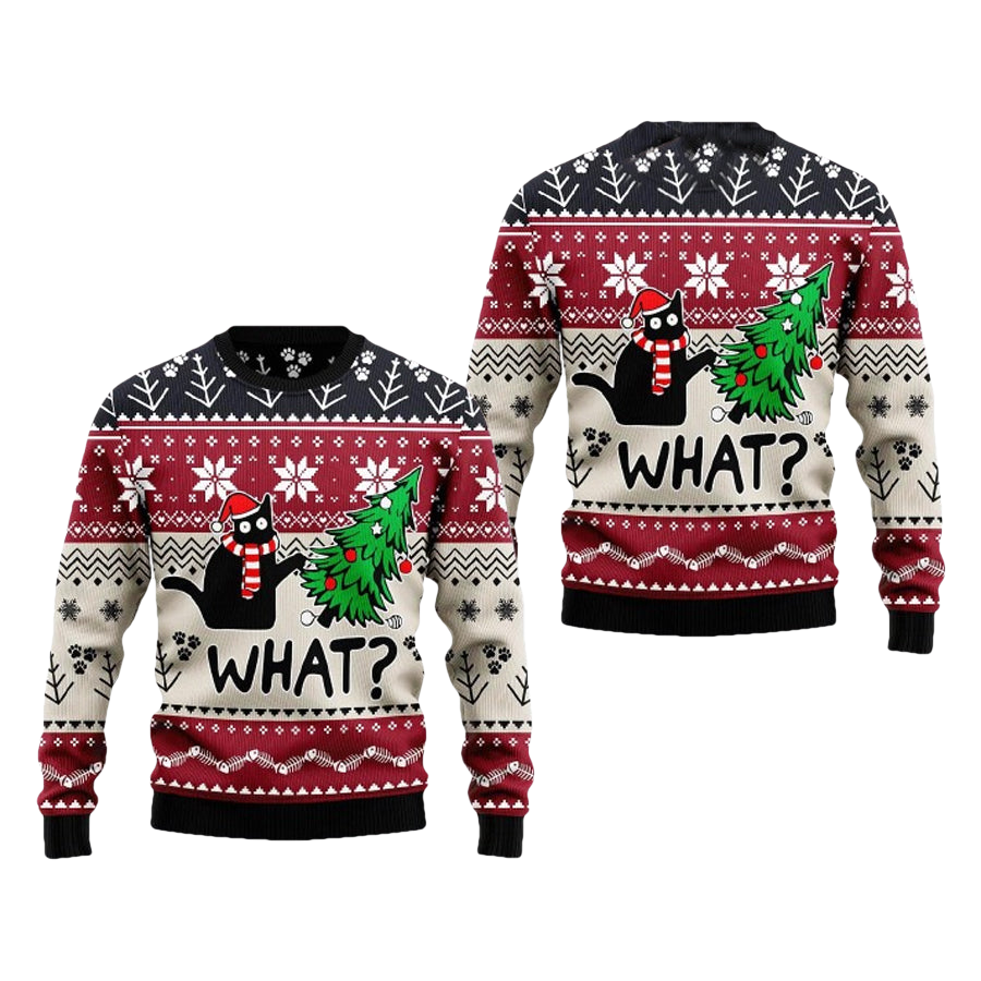 Christmas Cat What Ugly Christmas Sweater - Moonbestprint
