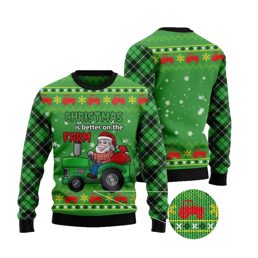 Christmas Better On The Farm Tractor Santa Ugly Sweater - Moonbestprint