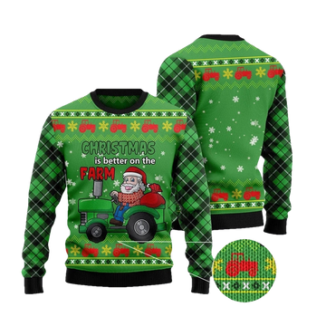 Christmas Better On The Farm Tractor Santa Ugly Sweater - Moonbestprint