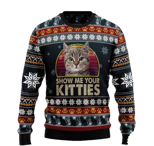 Cat Show Me Your Kitties Ugly Christmas Sweater - Moonbestprint