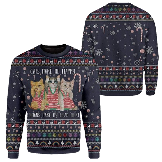 Cat Make Me Happy Ugly Christmas Sweater - Moonbestprint