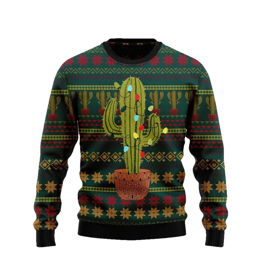 Cactus Pattern Ugly Christmas Sweater - Moonbestprint