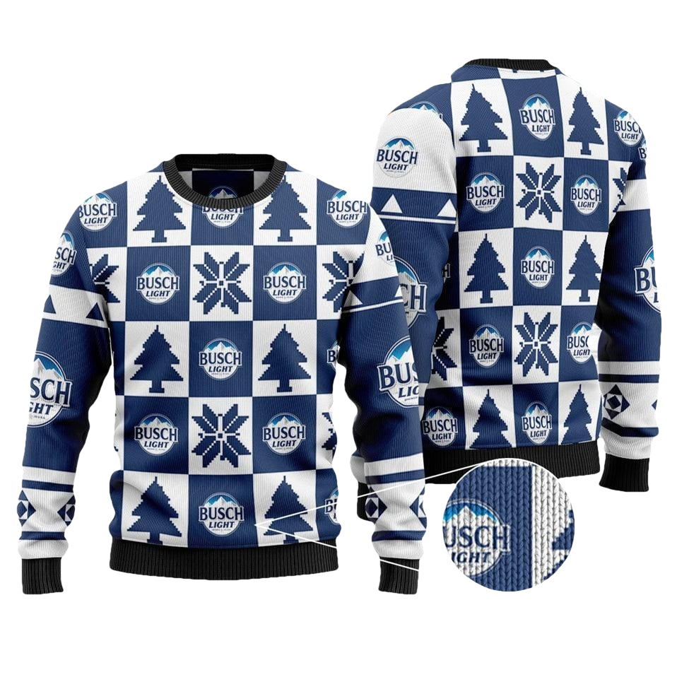 Busch Light Christmas Checkered Pattern Ugly Sweater - Moonbestprint
