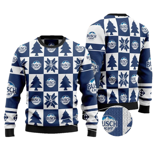 Busch Light Christmas Checkered Pattern Ugly Sweater - Moonbestprint