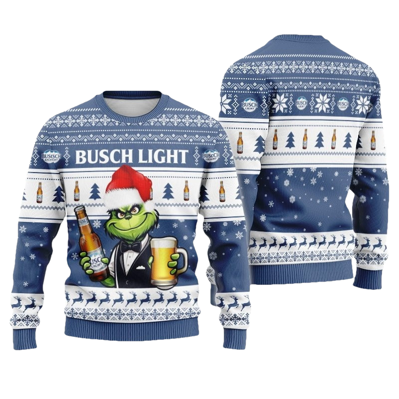 Busch Light Beer Grinch Christmas Ugly Sweater - Moonbestprint