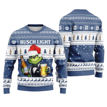Busch Light Beer Grinch Christmas Ugly Sweater - Moonbestprint