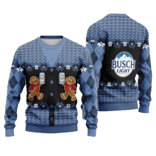 Busch Light Beer Christmas Gingerbread Ugly Sweater - Moonbestprint