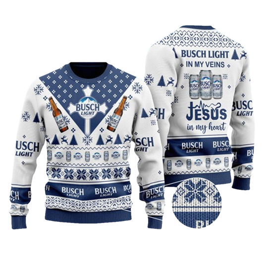 Busch Light & Jesus Ugly Christmas Sweater - Moonbestprint