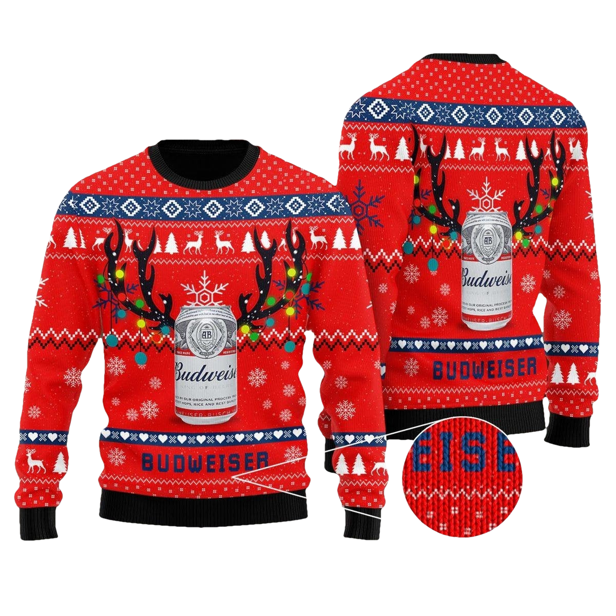 Budweiser Christmas Reindeer Horns Ugly Sweater - Moonbestprint