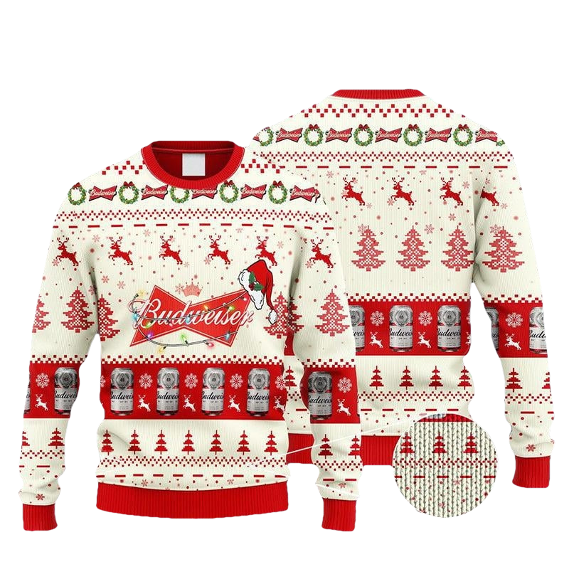 Budweiser Beer Santa Hat Christmas Ugly Sweater - Moonbestprint