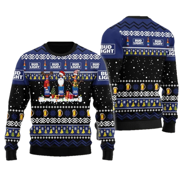 Bud Light Santa Reindeer Snowflake Christmas Ugly Sweater - Moonbestprint