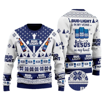 Bud Light In My Veins Jesus In My Heart Ugly Sweater - Moonbestprint