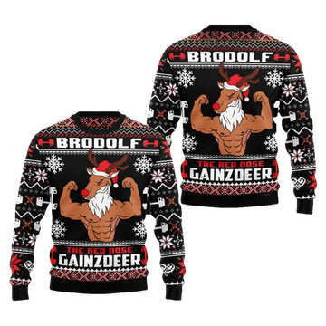Brodolf Red Nose Gainzdeer Gym Ugly Sweater - Moonbestprint