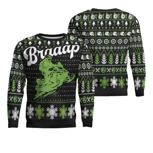 Braaap Snowmobile Christmas Ugly Sweater - Moonbestprint