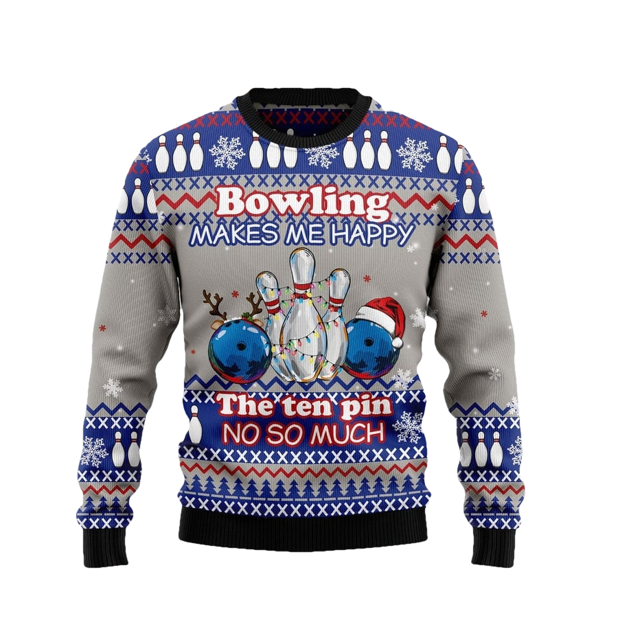 Bowling Make Me Happy Ugly Christmas Sweater - Moonbestprint