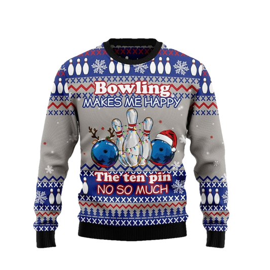 Bowling Make Me Happy Ugly Christmas Sweater - Moonbestprint