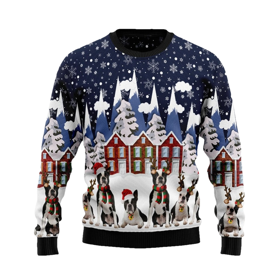 Boston Terrier Family Ugly Christmas Sweater - Moonbestprint