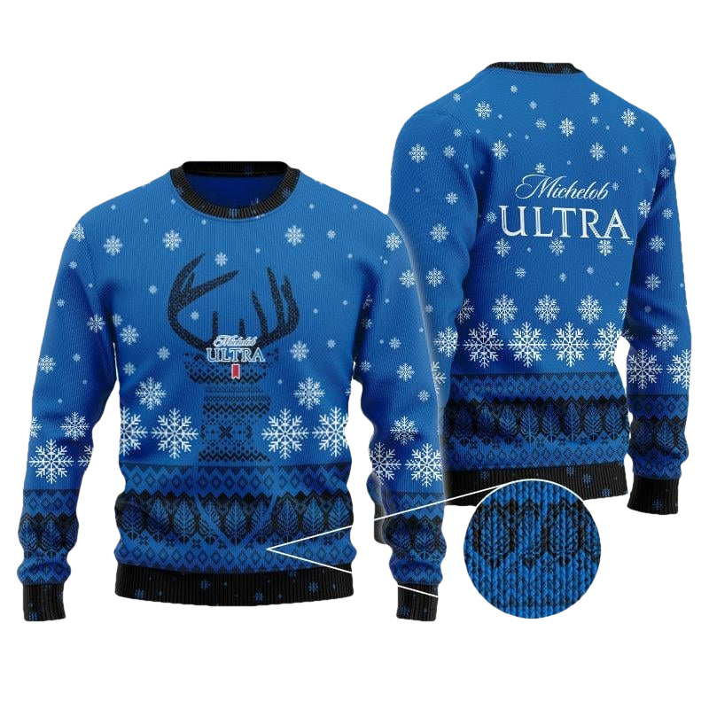 Blue Michelob Ultra Reindeer Beer Ugly Christmas Sweater - Moonbestprint