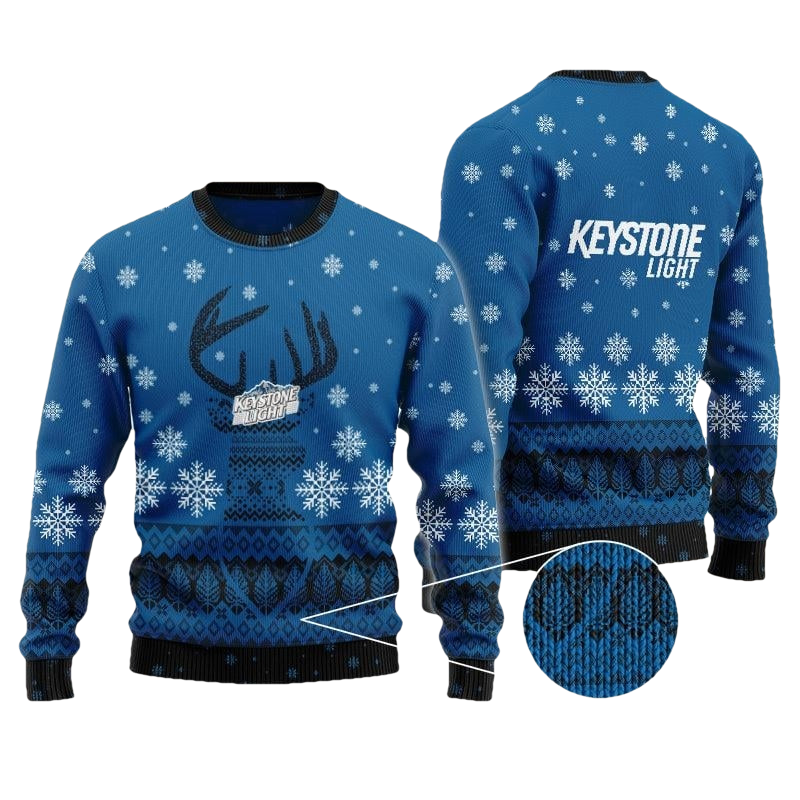 Blue Keystone Light Reindeer Beer Ugly Christmas Sweater - Moonbestprint