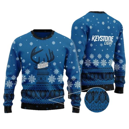 Blue Keystone Light Reindeer Beer Ugly Christmas Sweater - Moonbestprint