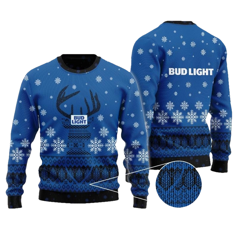 Blue Bud Light Reindeer Beer Christmas Sweater - Moonbestprint