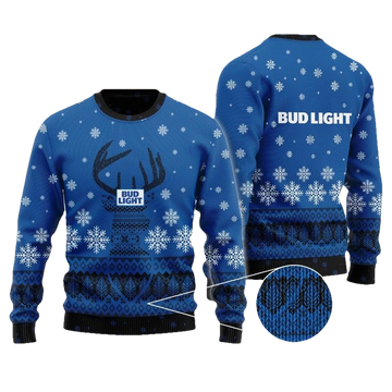 Blue Bud Light Reindeer Beer Christmas Sweater - Moonbestprint