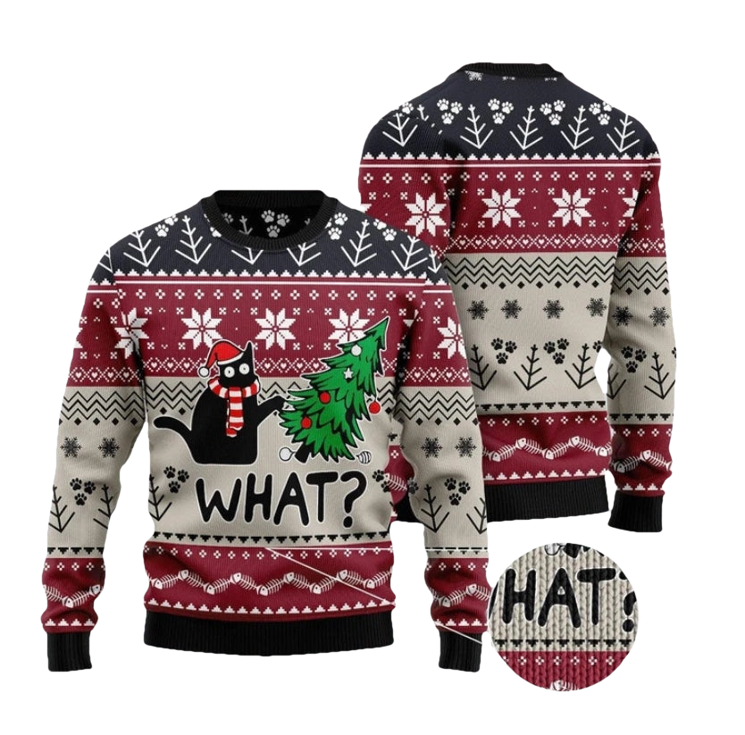 Black Cat What Ugly Christmas Sweater - Moonbestprint