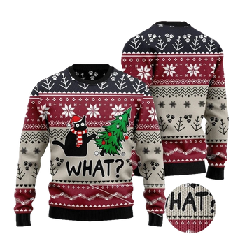 Black Cat What Ugly Christmas Sweater - Moonbestprint