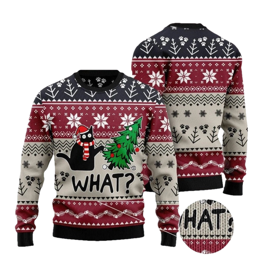 Black Cat What Ugly Christmas Sweater - Moonbestprint