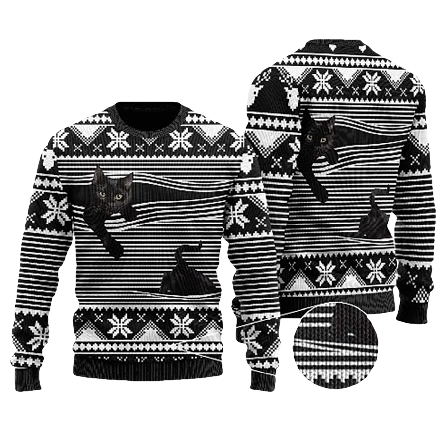 Black Cat Ugly Christmas Sweater - Moonbestprint