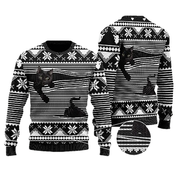 Black Cat Ugly Christmas Sweater - Moonbestprint