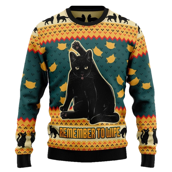 Black Cat Remember To Wipe Ugly Christmas Sweater - Moonbestprint