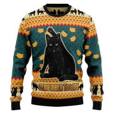 Black Cat Remember To Wipe Ugly Christmas Sweater - Moonbestprint