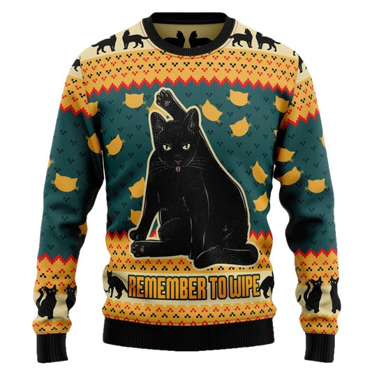Black Cat Remember To Wipe Ugly Christmas Sweater - Moonbestprint